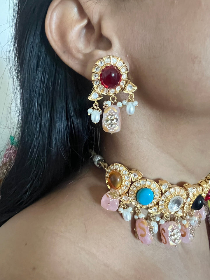 Scintillating Navratna Maharani Choker with Earrings
