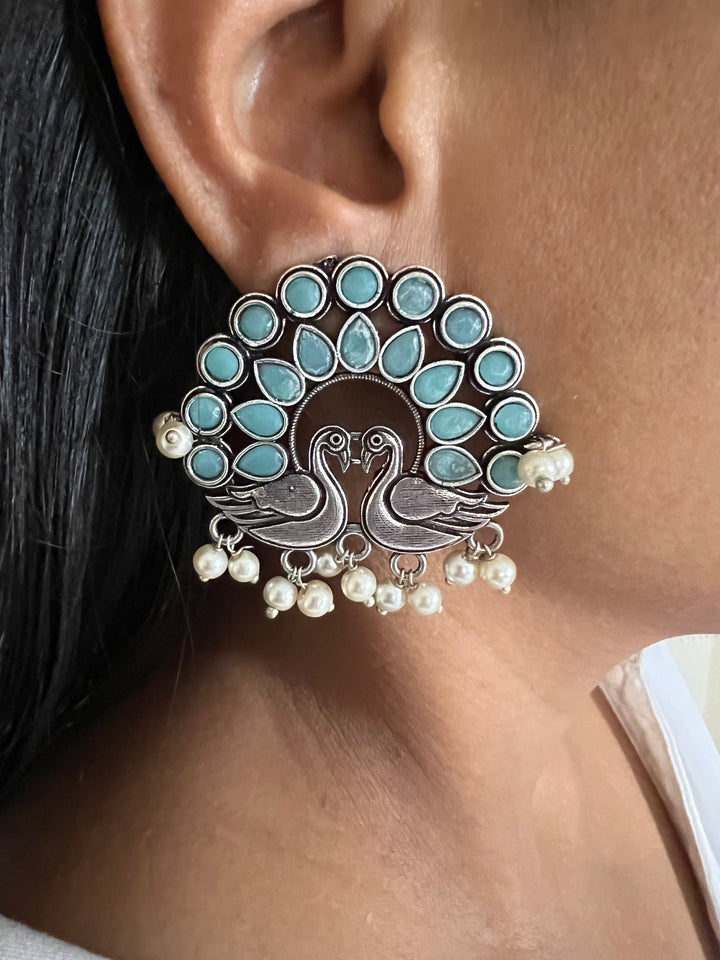 Elegant Twin Peacock Stone Stud Earrings - Perfect for Casual Chic