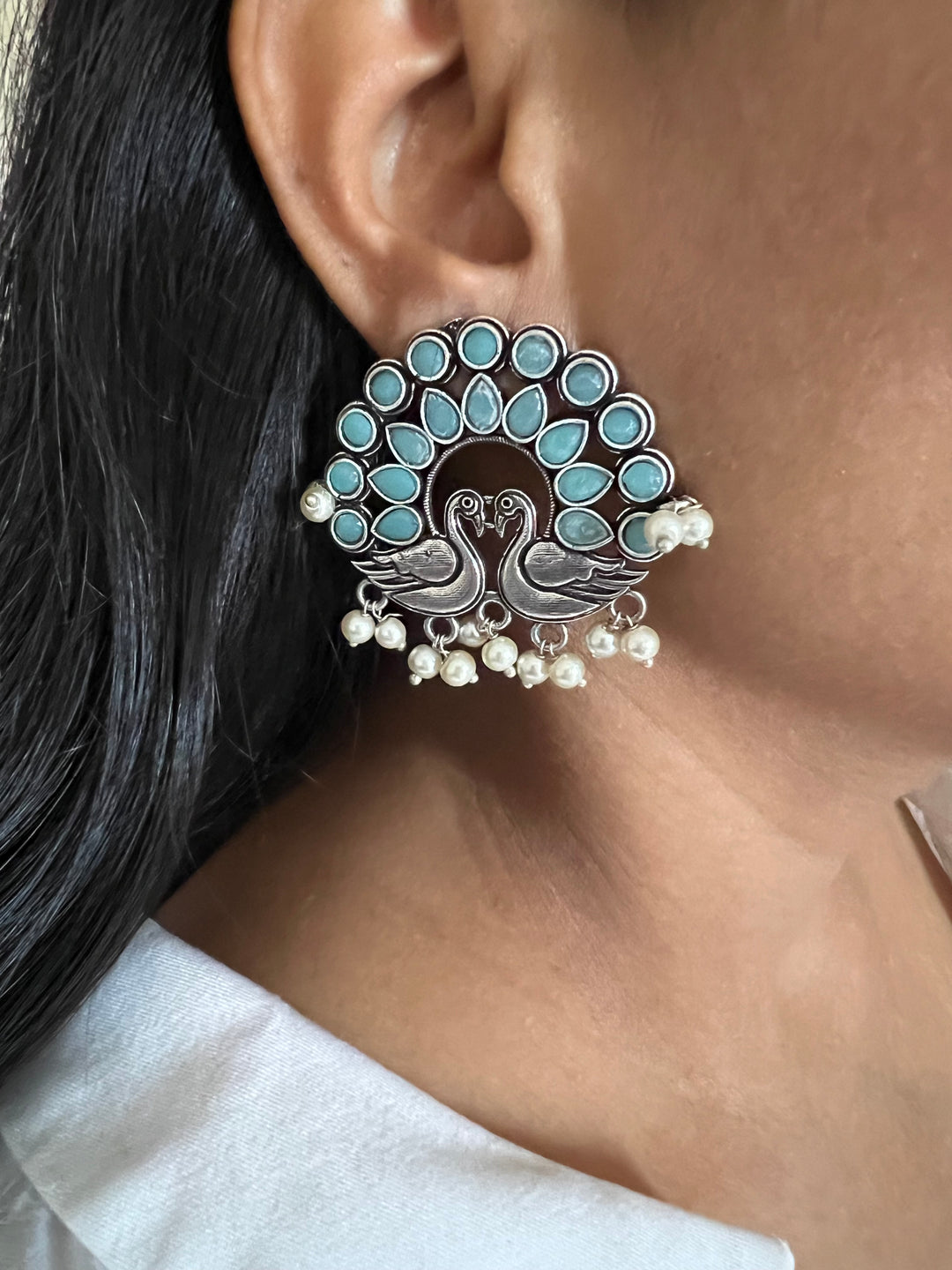 Elegant Twin Peacock Stone Stud Earrings - Perfect for Casual Chic