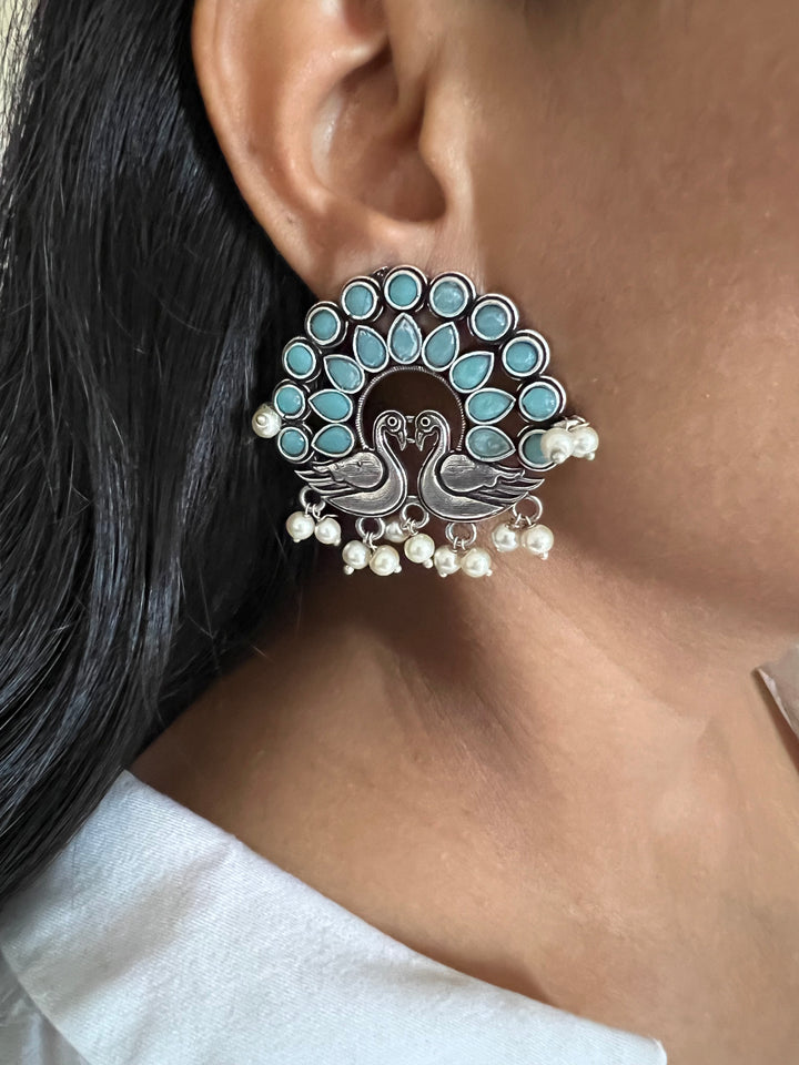 Elegant Twin Peacock Stone Stud Earrings - Perfect for Casual Chic