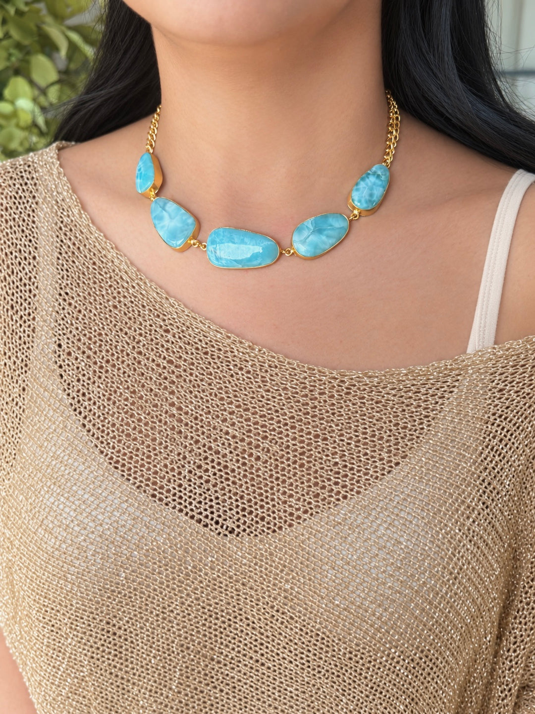 Caribbean Sky Blue Larimar Stone Necklace