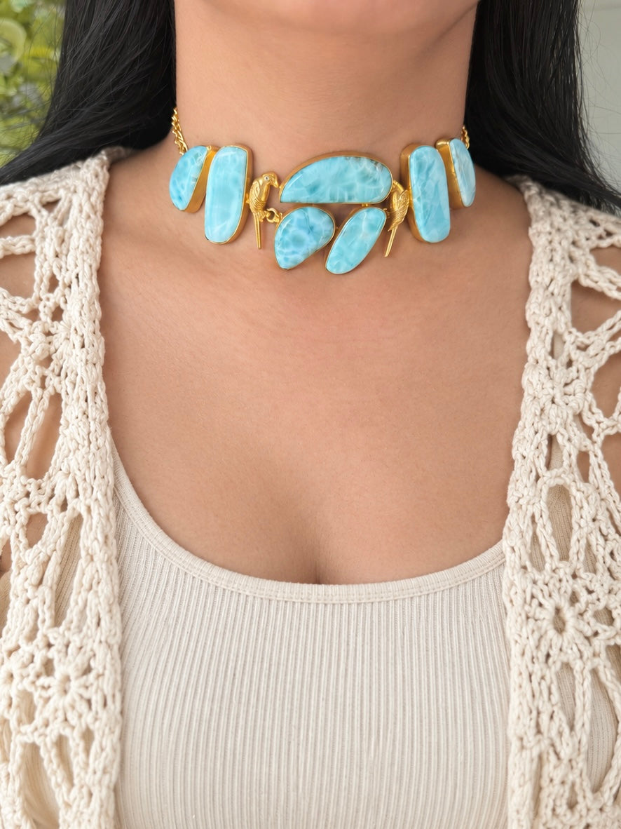 Larimar Parrot Statement Choker Necklace