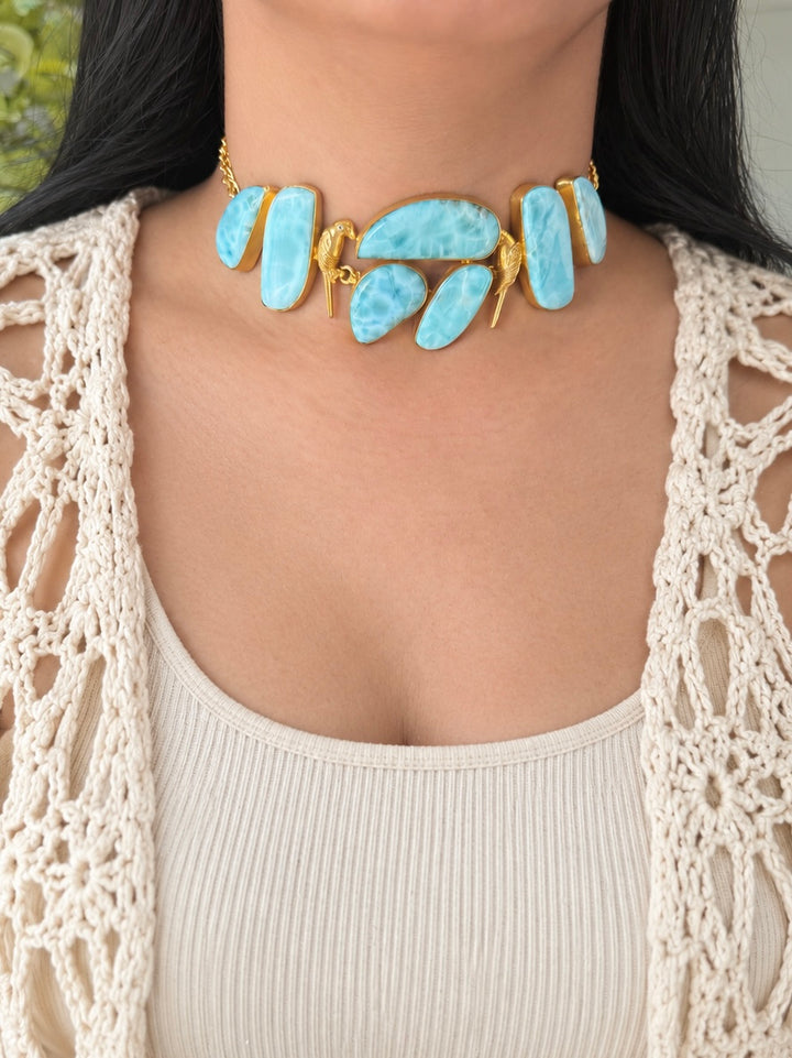 Larimar Parrot Statement Choker Necklace