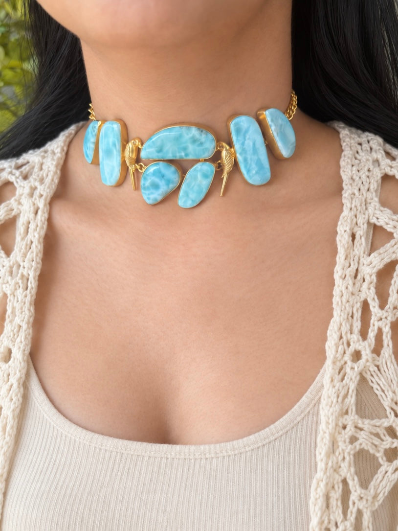 Larimar Parrot Statement Choker Necklace