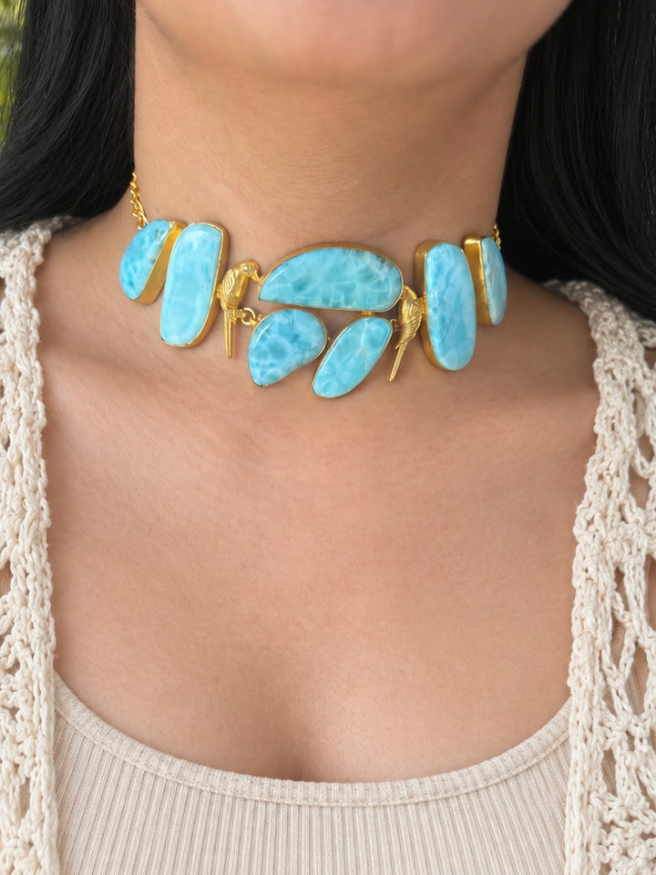 Larimar Parrot Statement Choker Necklace
