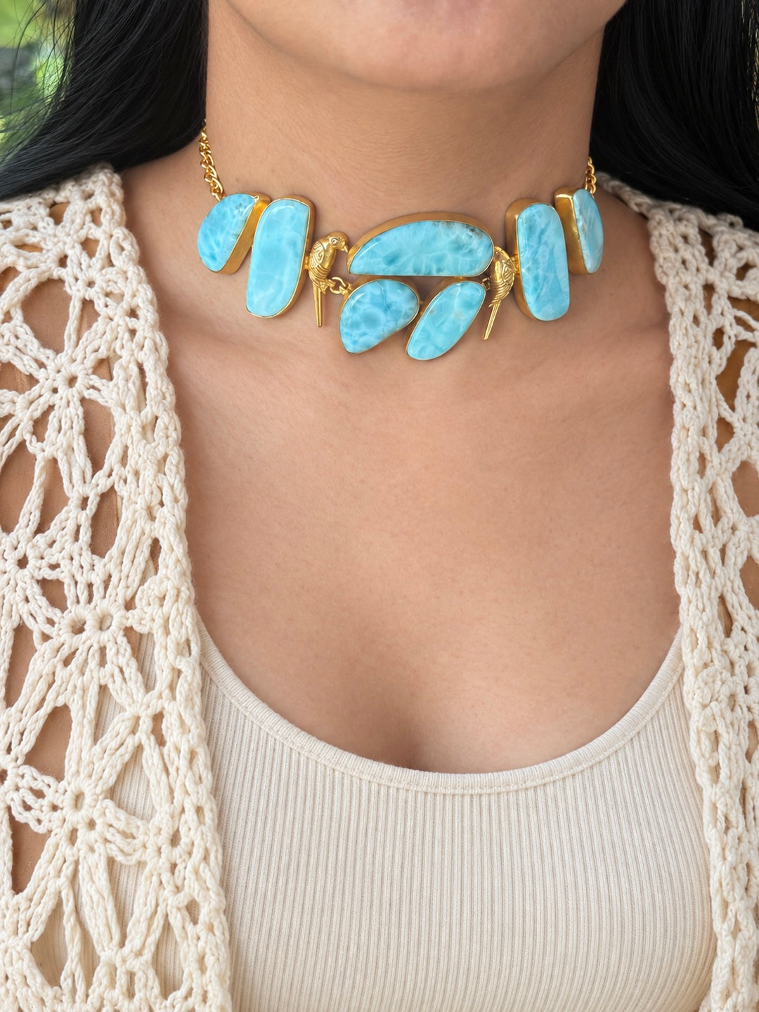 Larimar Parrot Statement Choker Necklace