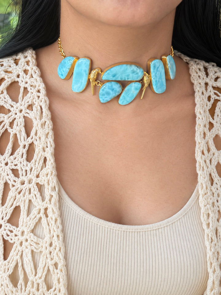 Larimar Parrot Statement Choker Necklace