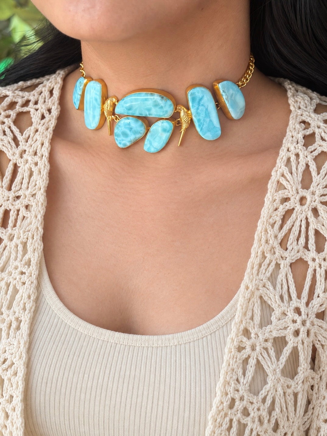 Larimar Parrot Statement Choker Necklace