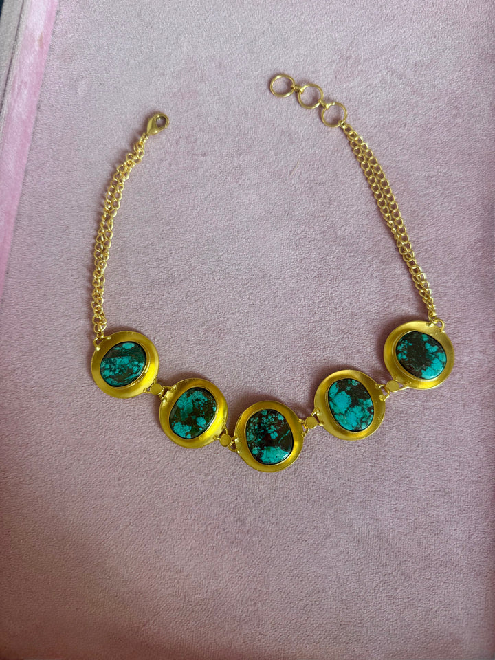 Tibetan Matrix Turquoise Pod Gold-Tone Choker Necklace