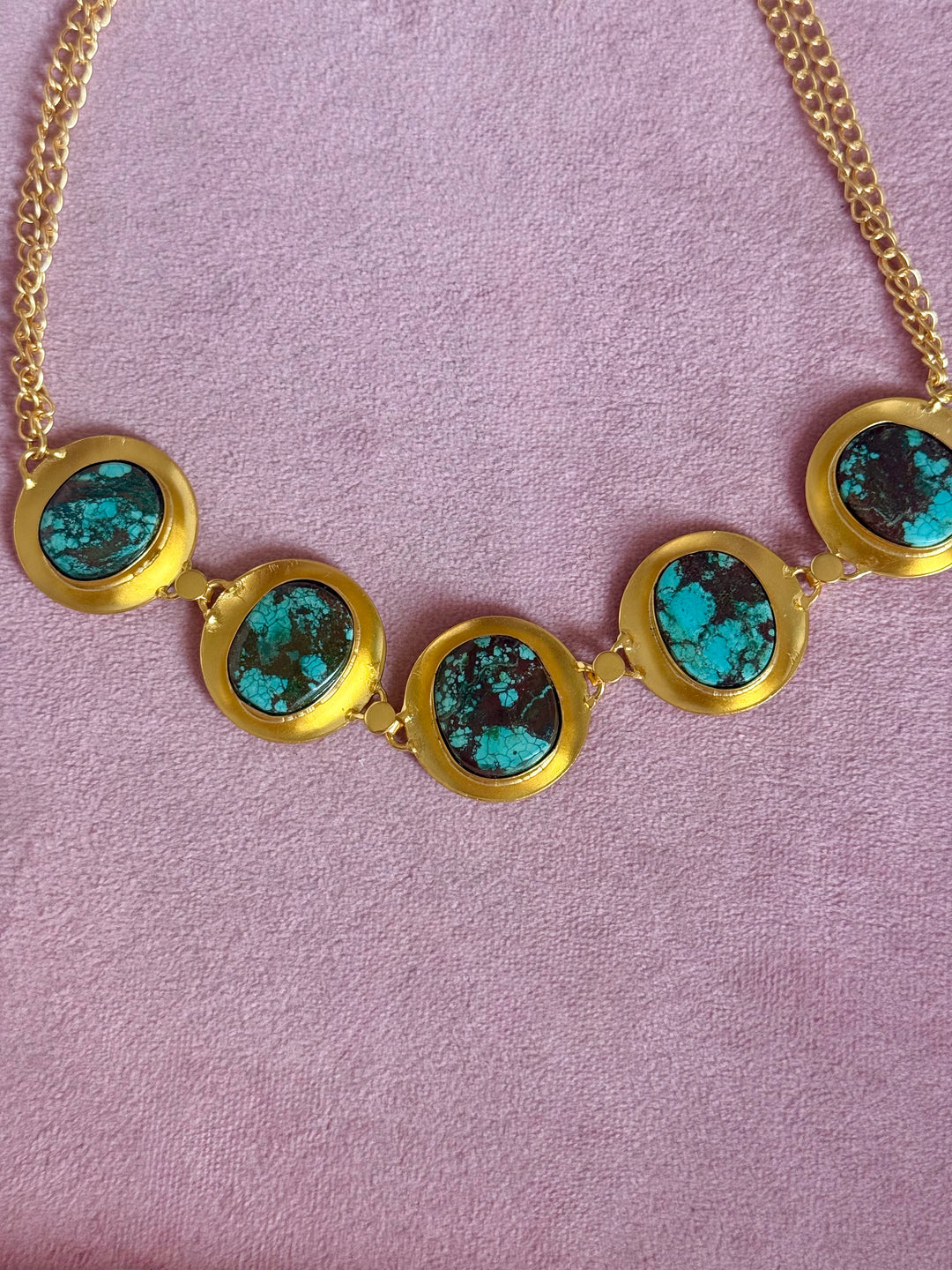 Tibetan Matrix Turquoise Pod Gold-Tone Choker Necklace