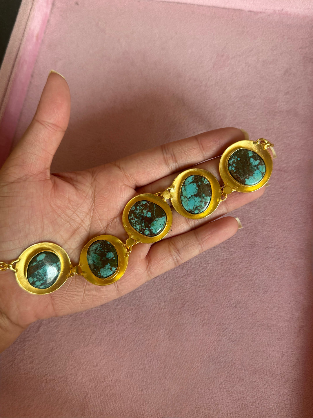 Tibetan Matrix Turquoise Pod Gold-Tone Choker Necklace