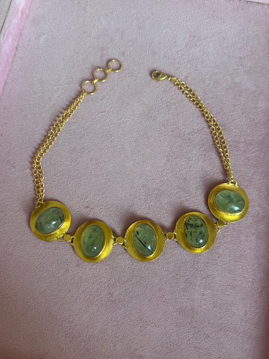 Prehnite Pod Gold-Tone Choker Necklace