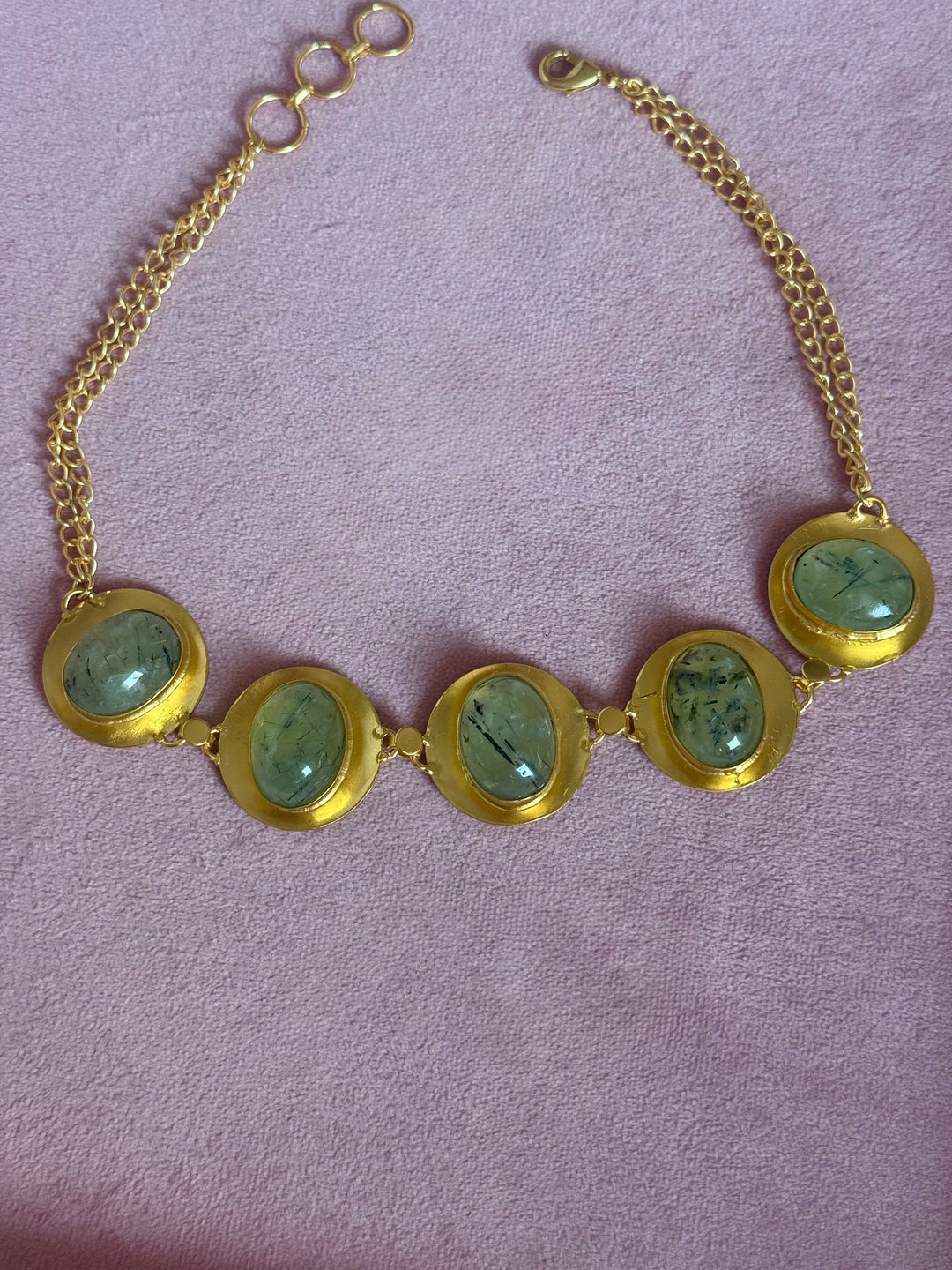 Prehnite Pod Gold-Tone Choker Necklace