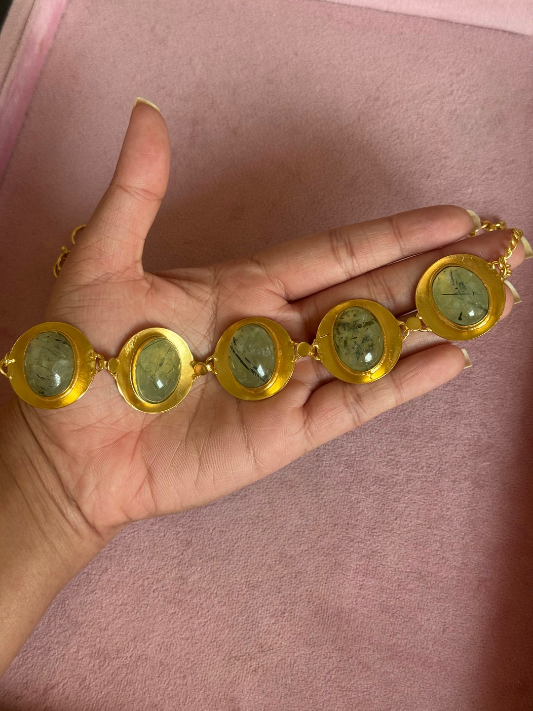 Prehnite Pod Gold-Tone Choker Necklace