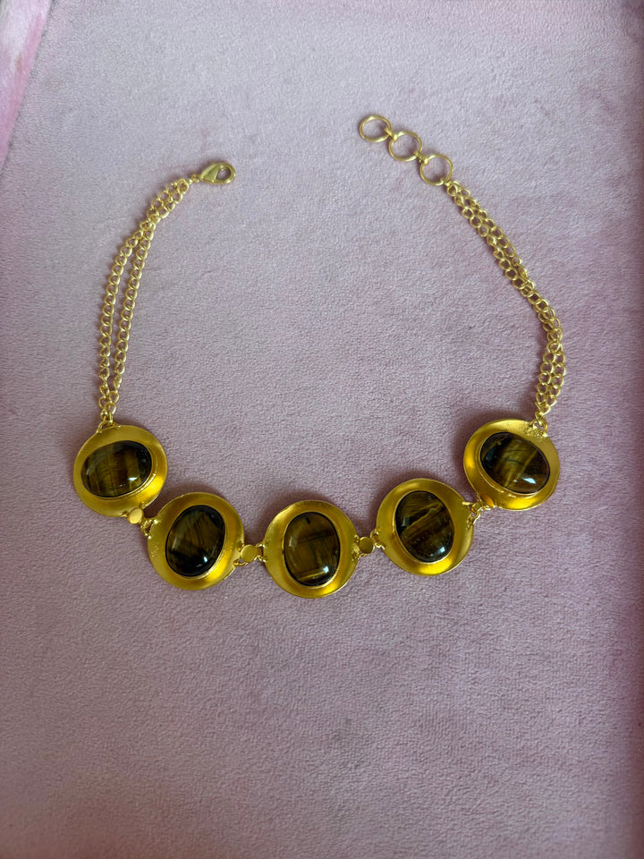 Tiger’s Eye Pod Gold-Tone Choker Necklace