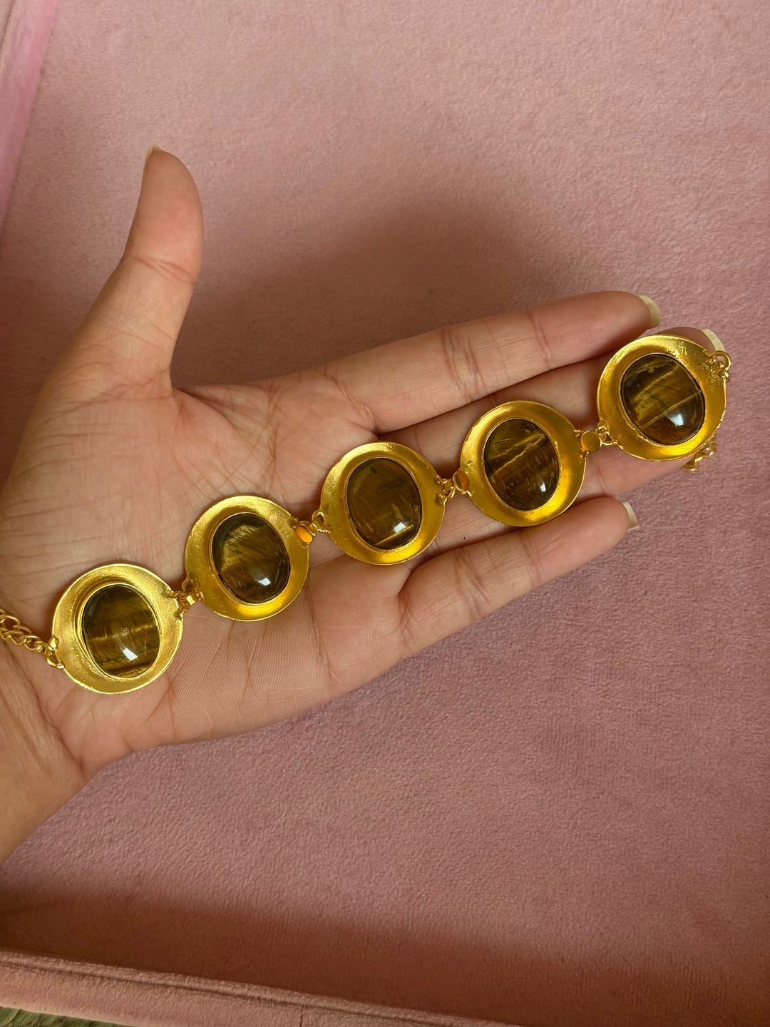Tiger’s Eye Pod Gold-Tone Choker Necklace