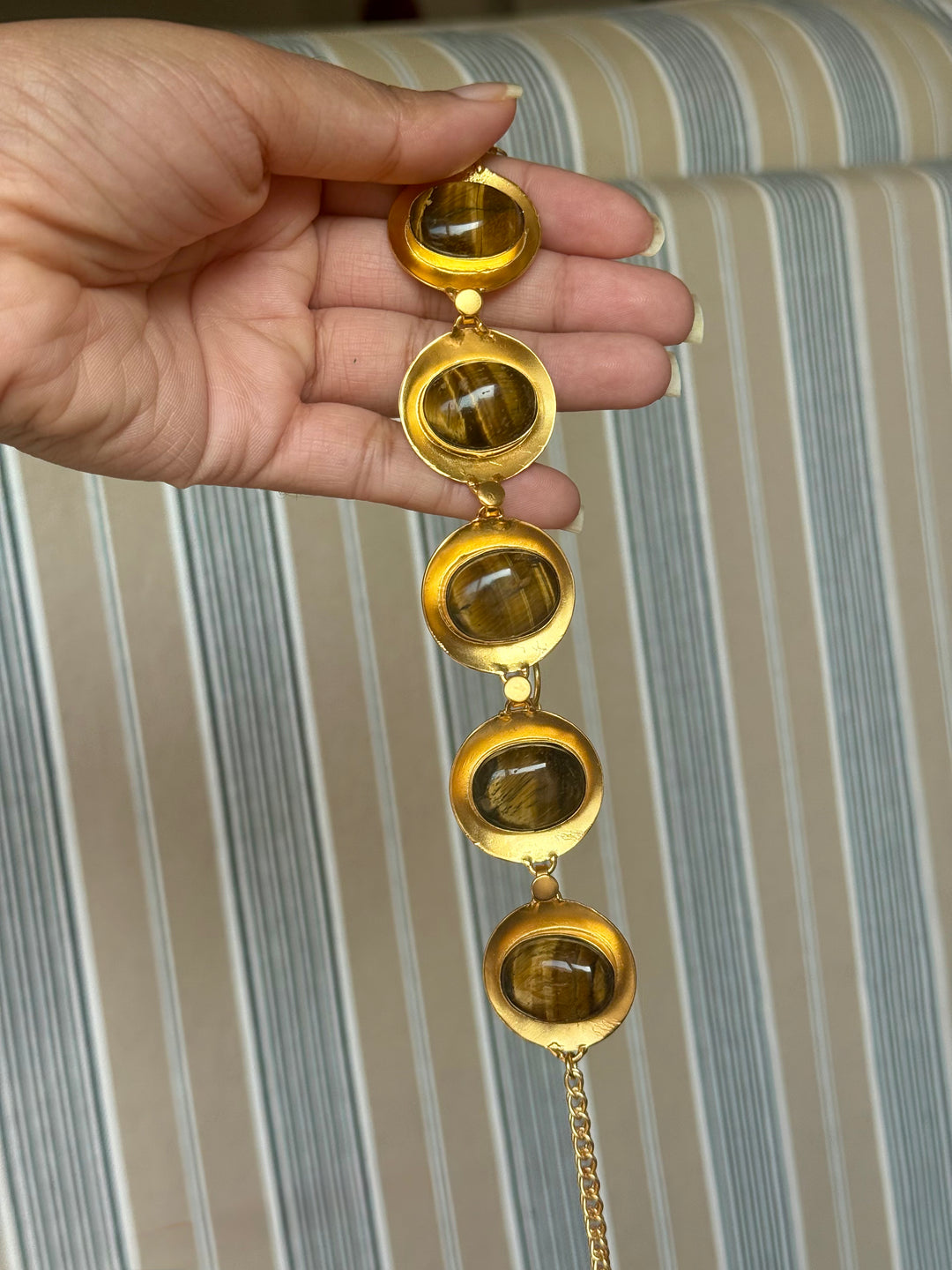 Tiger’s Eye Pod Gold-Tone Choker Necklace