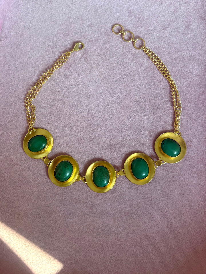 Green Tibetan Turquoise Pod Gold-Tone Choker Necklace