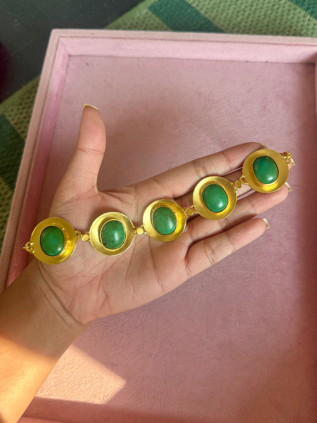 Green Tibetan Turquoise Pod Gold-Tone Choker Necklace