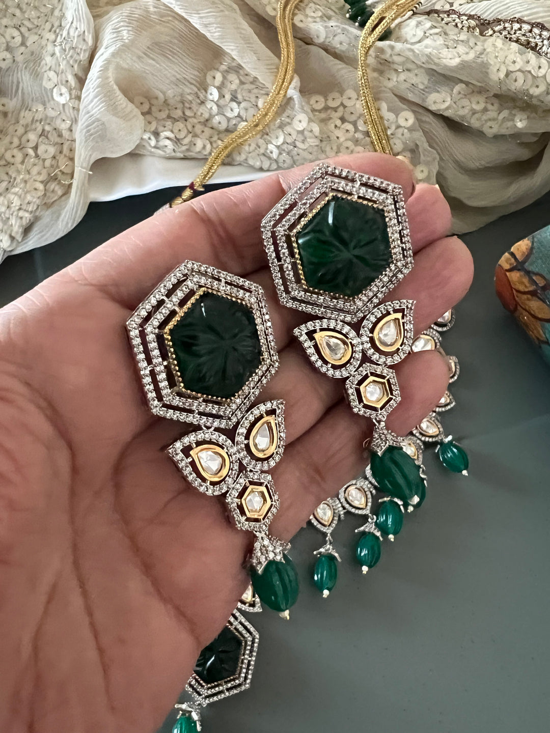 Bridal Polki Kundan Necklace with Earrings