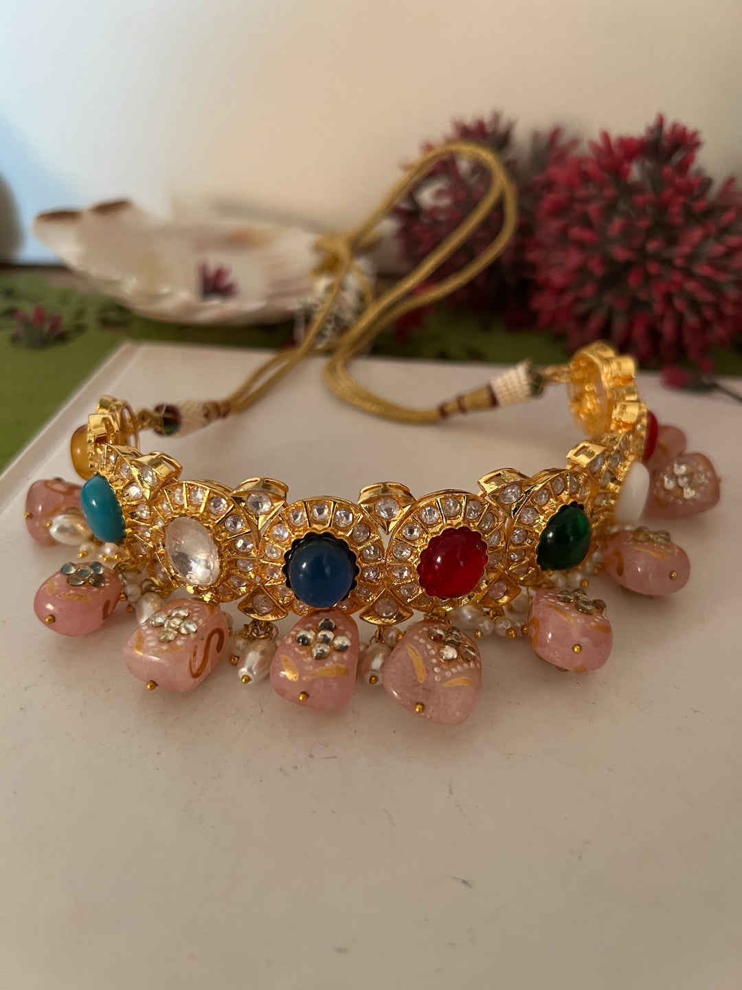 Scintillating Navratna Maharani Choker with Earrings