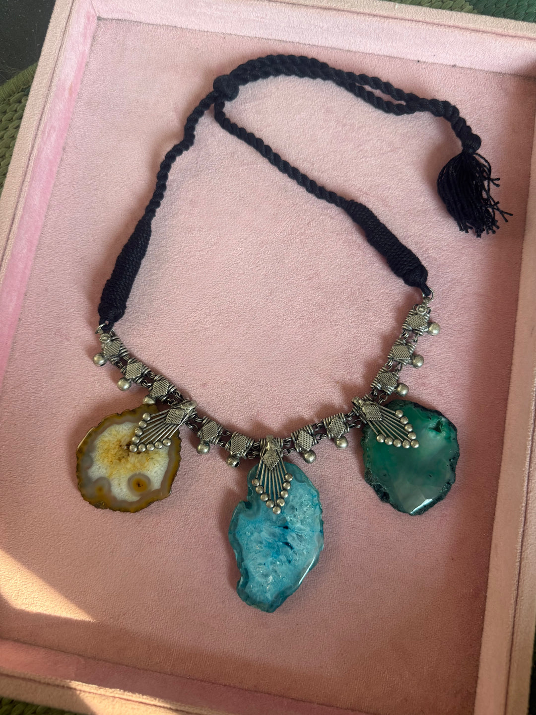 Raw Agate Slice Tribal Statement Necklace