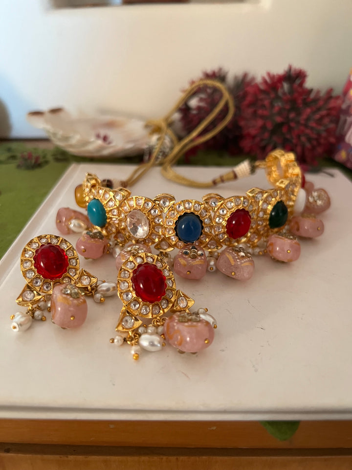 Scintillating Navratna Maharani Choker with Earrings