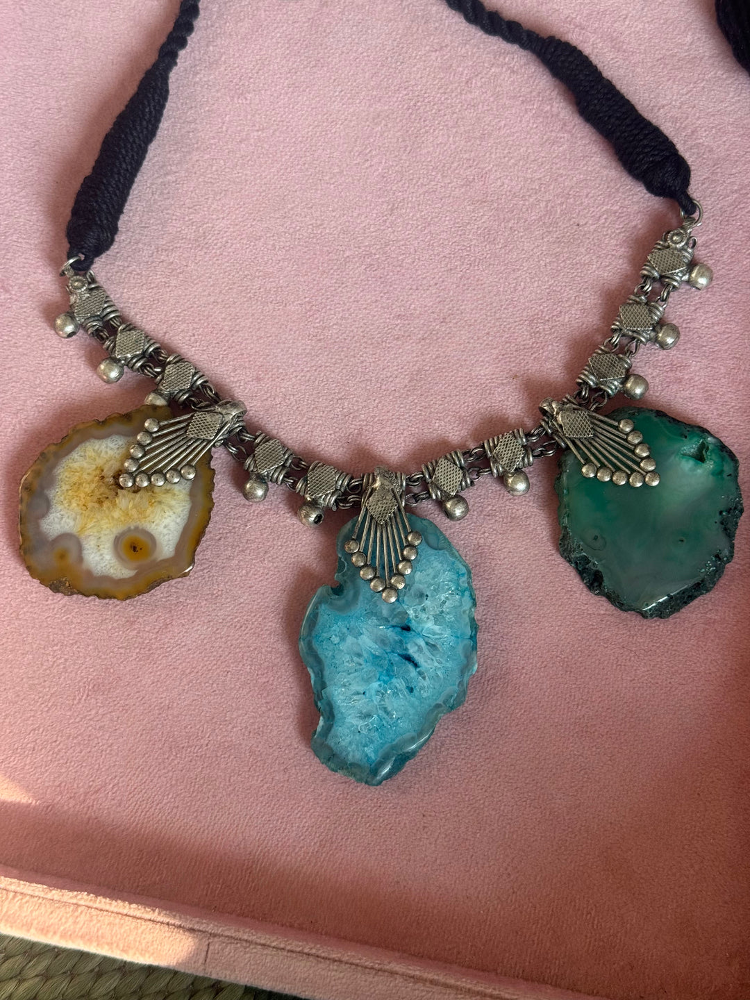 Raw Agate Slice Tribal Statement Necklace
