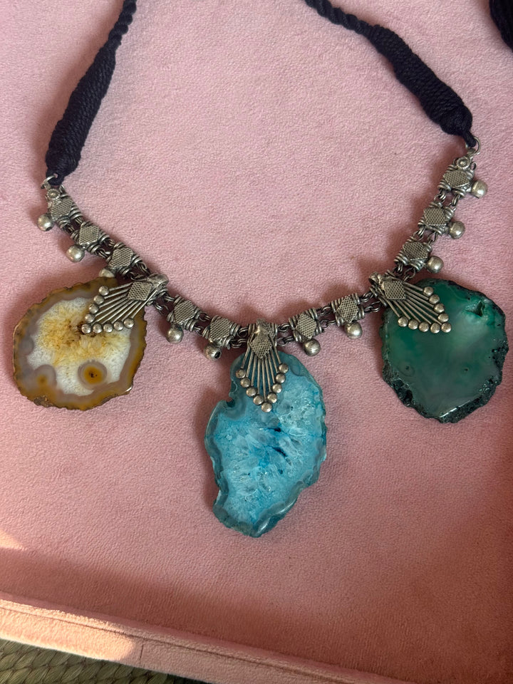 Raw Agate Slice Tribal Statement Necklace
