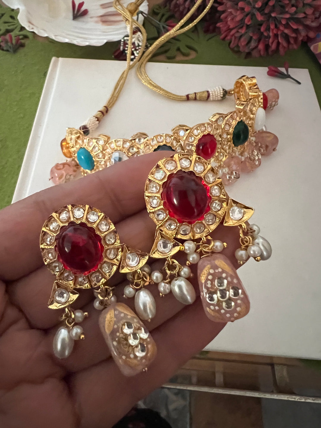 Scintillating Navratna Maharani Choker with Earrings