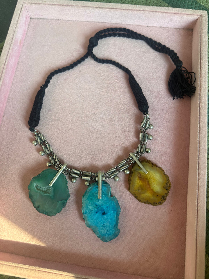 Raw Agate Slice Tribal Statement Necklace