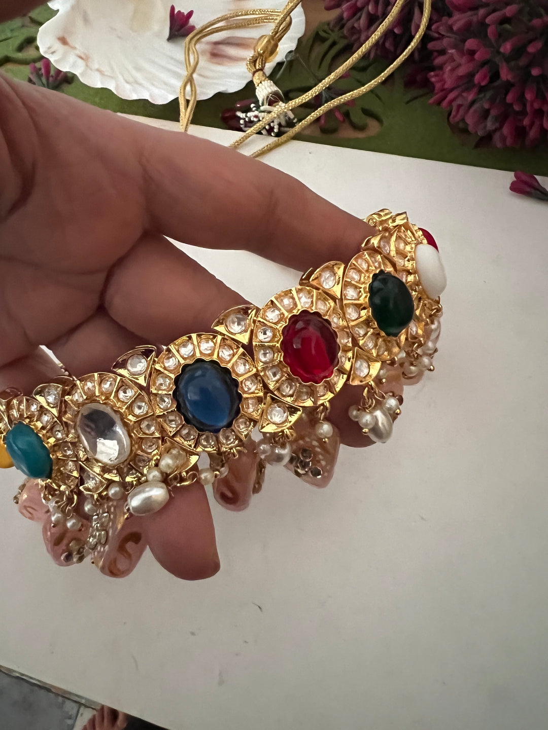 Scintillating Navratna Maharani Choker with Earrings
