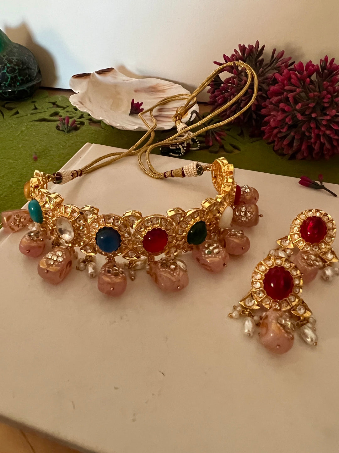 Scintillating Navratna Maharani Choker with Earrings