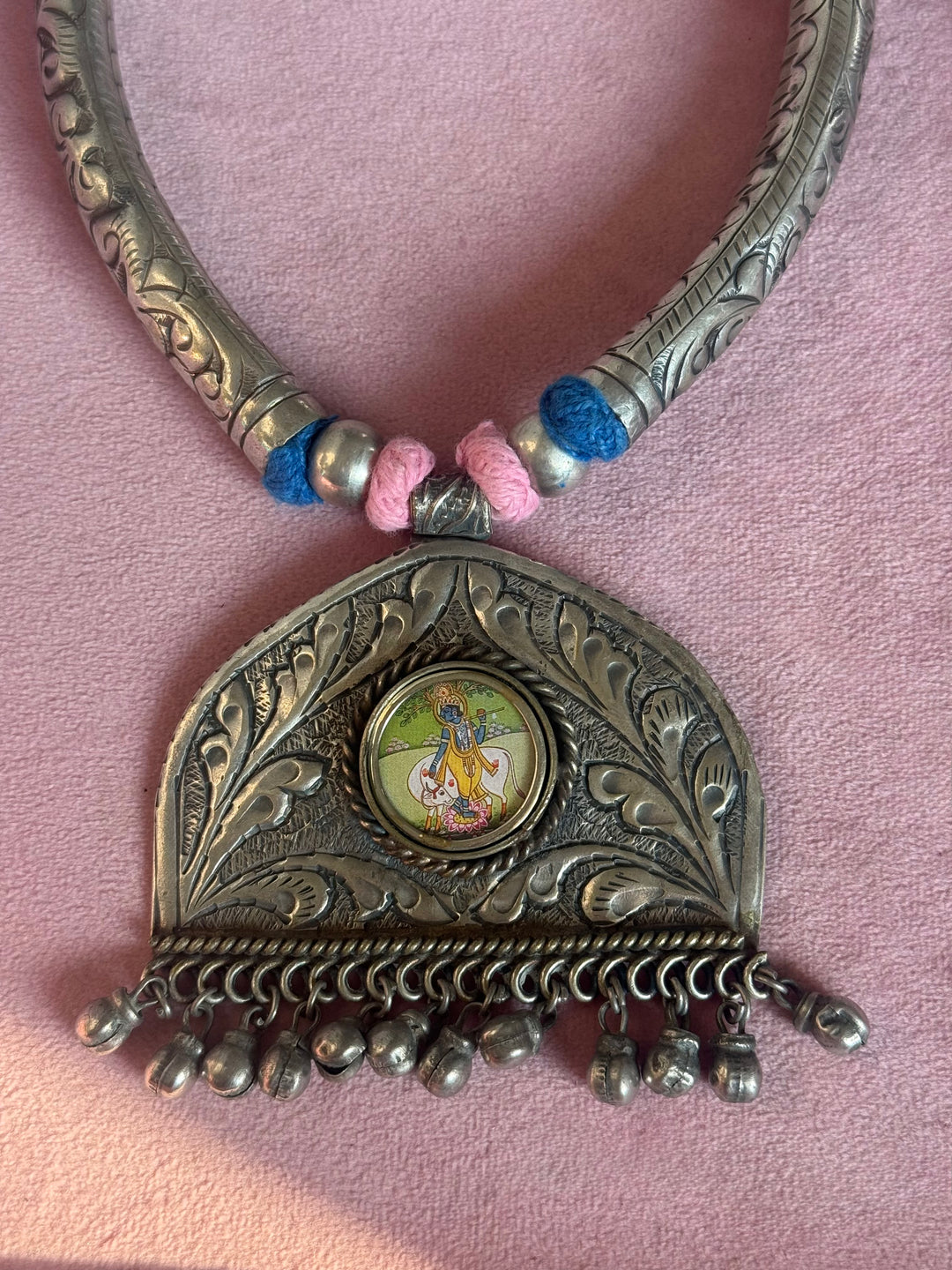 Hand-Painted Krishna Tribal Pendant Necklace