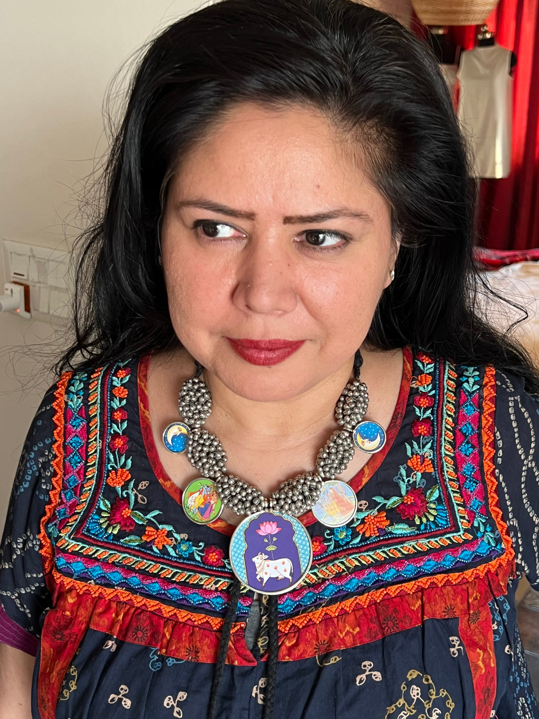 Exquisite Hand painted Ghungroo Pendant Necklace - Elevate Your Elegance