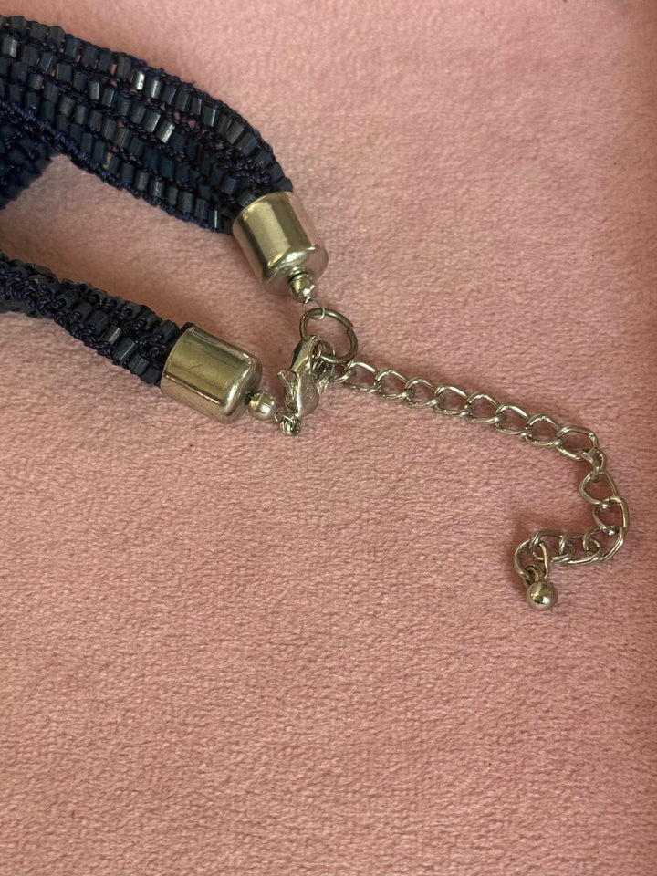 Navy Blue Beaded Tassel Long Necklace
