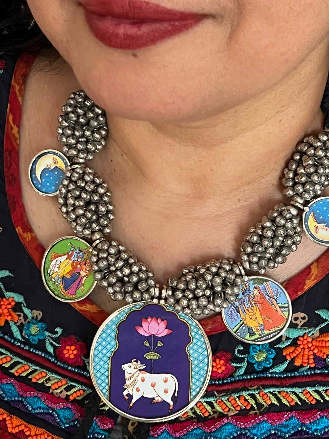 Exquisite Hand painted Ghungroo Pendant Necklace - Elevate Your Elegance