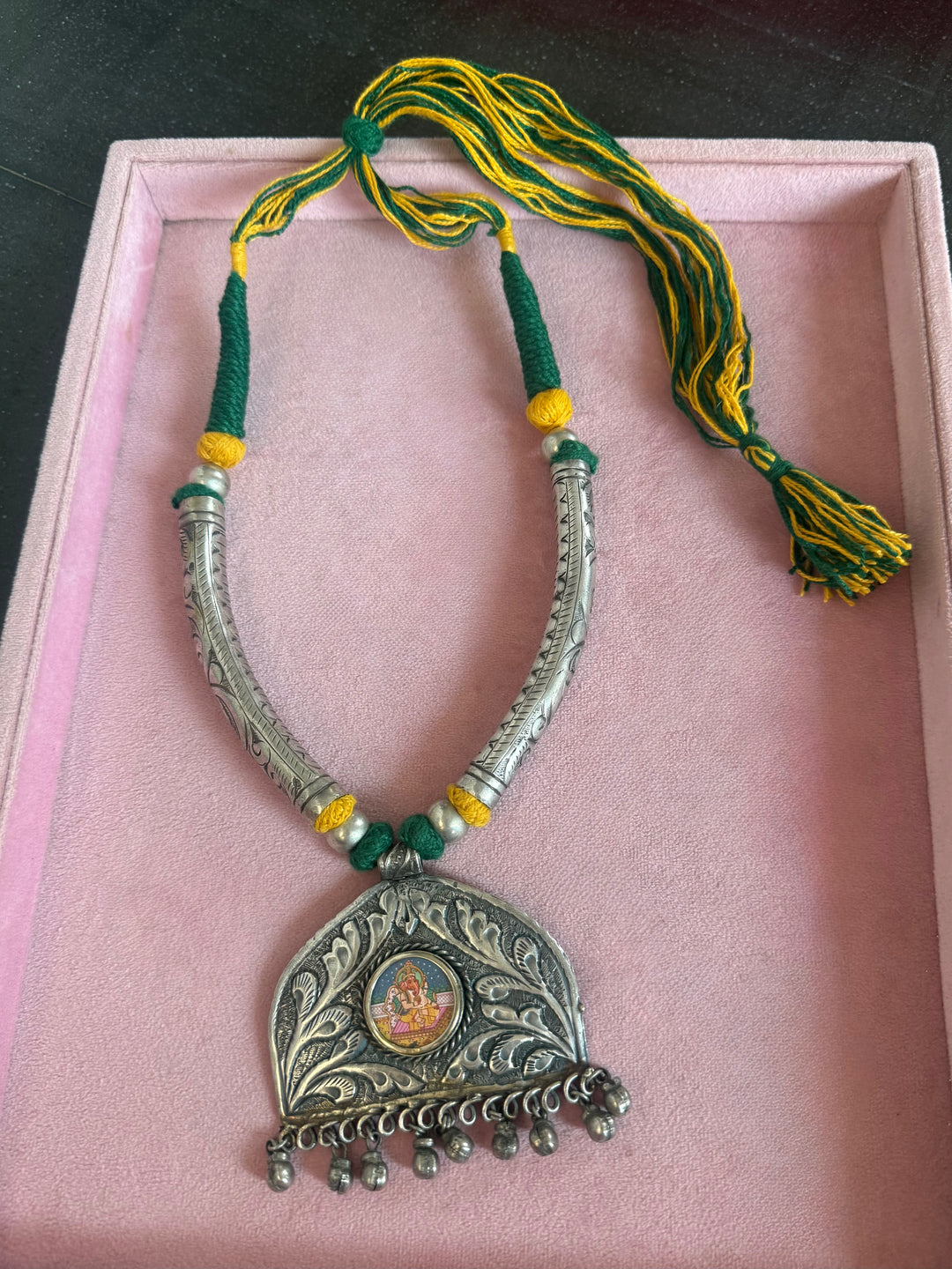 Hand-Painted Ganesha Tribal Pendant Necklace