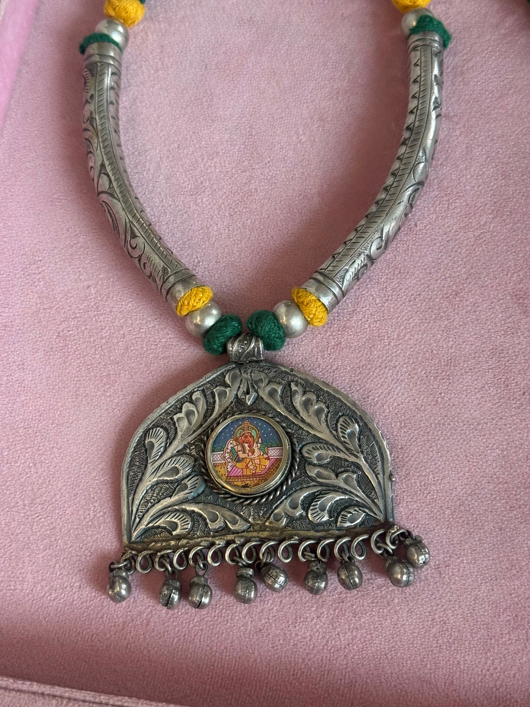 Hand-Painted Ganesha Tribal Pendant Necklace