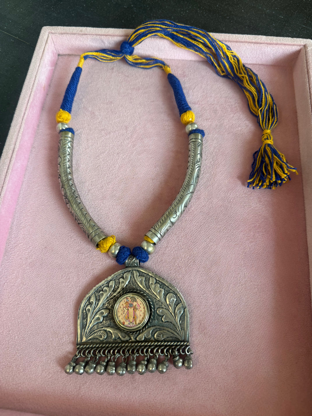 Hand-Painted Srinathji Tribal Pendant Necklace
