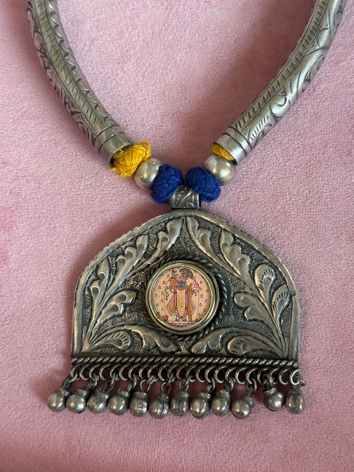 Hand-Painted Srinathji Tribal Pendant Necklace