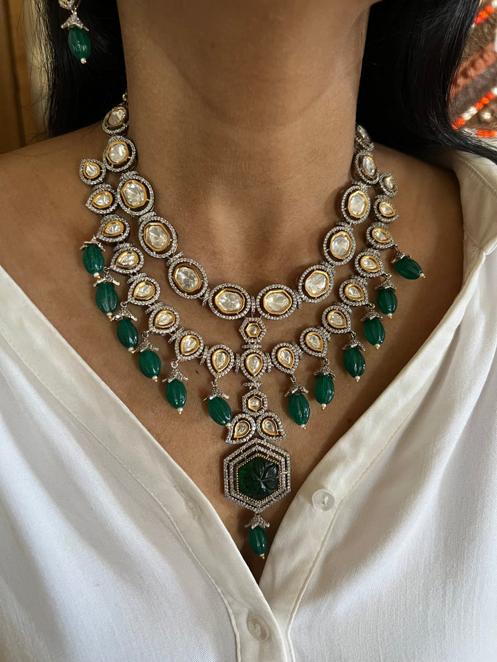 Bridal Polki Kundan Necklace with Earrings