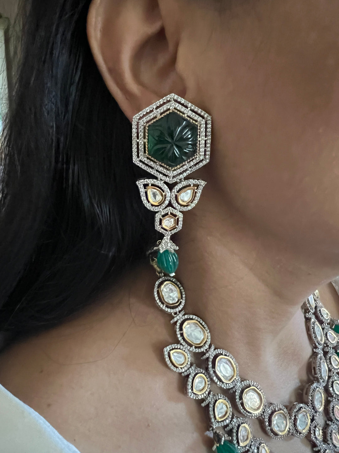 Bridal Polki Kundan Necklace with Earrings