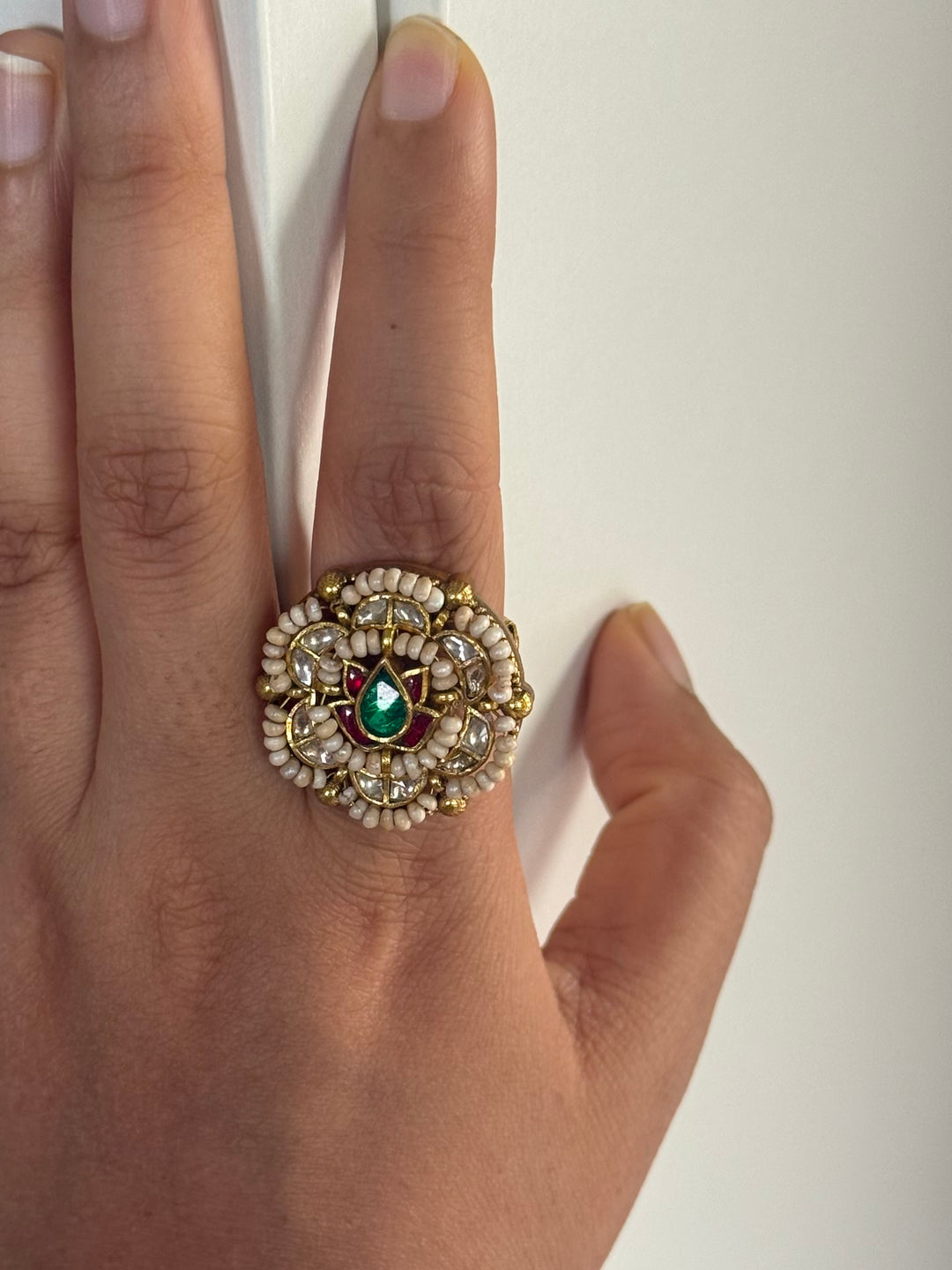 925 Silver Jadtar Gold Handmade Ring | Adjustable | SHIVKA
