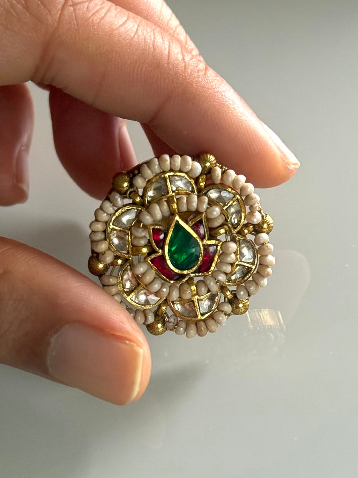 925 Silver Jadtar Gold Handmade Ring | Adjustable | SHIVKA