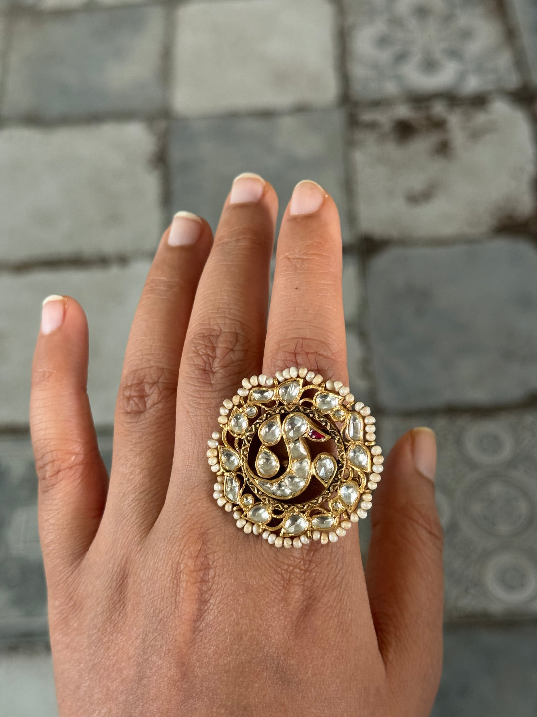 925 Silver Jadtar Gold Handmade Ring | Adjustable | SHIVKA