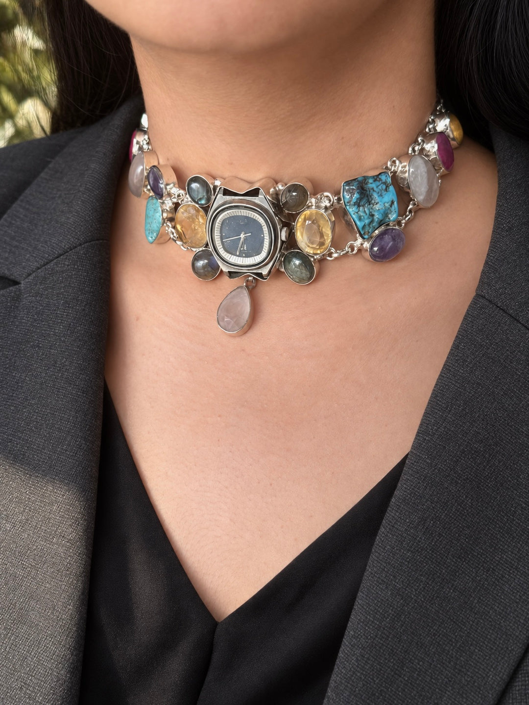 Vintage Watch Multigemstone Choker Necklace