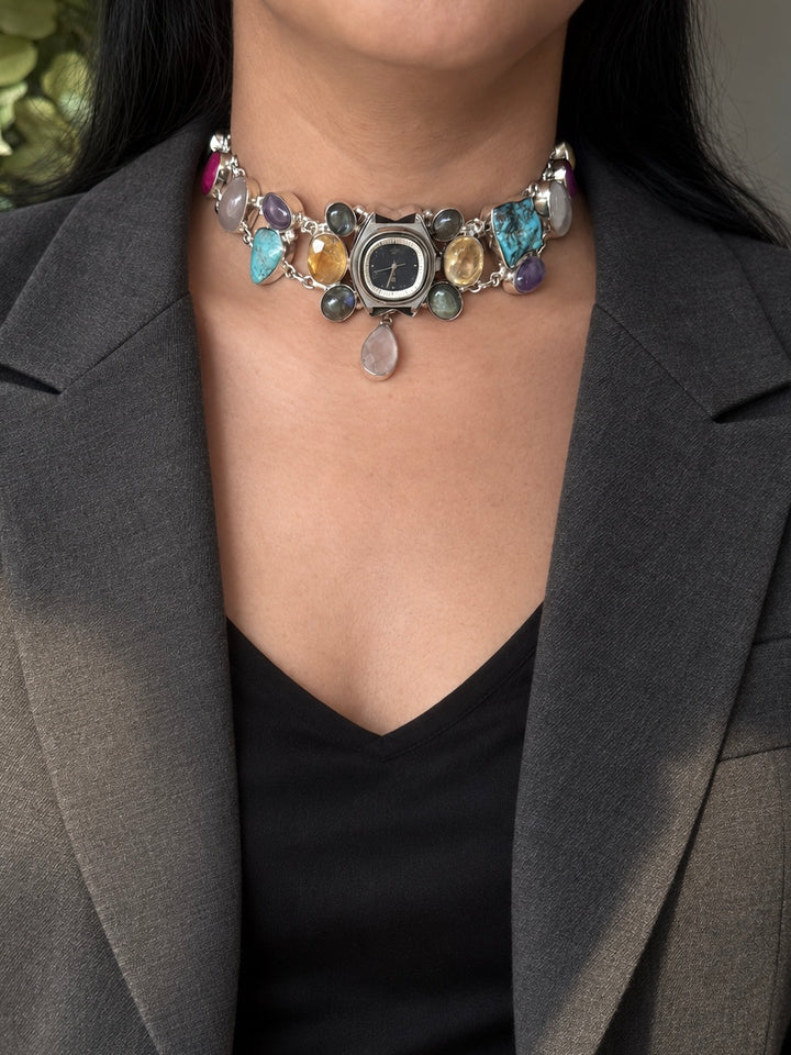 Vintage Watch Multigemstone Choker Necklace