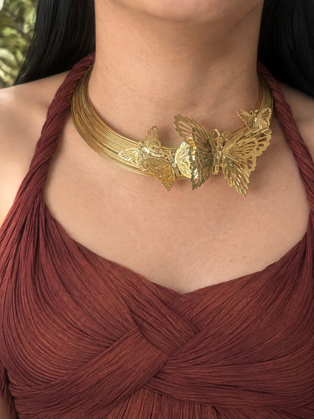Gold-Tone Butterfly Cluster Hasli Necklace