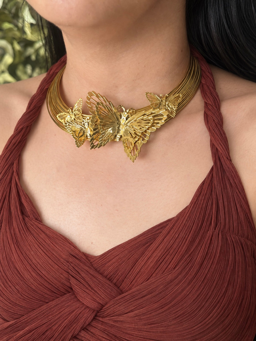 Gold-Tone Butterfly Cluster Hasli Necklace